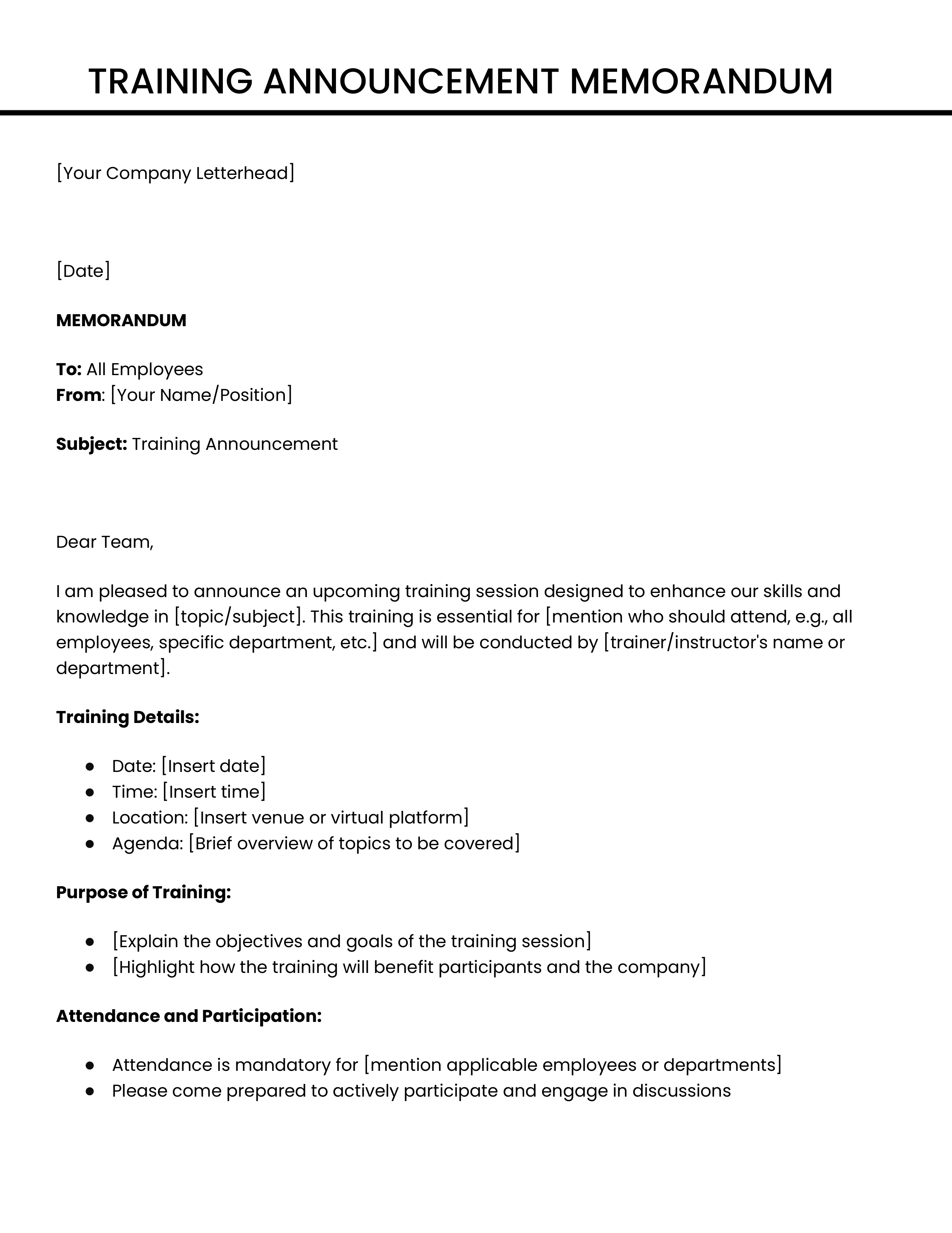 Training Announcement Memorandum